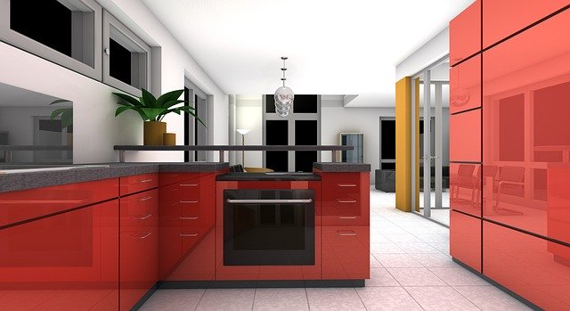 Красный цвет в дизайне кухни